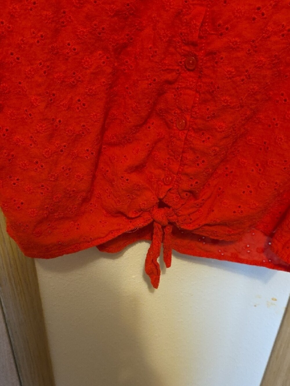 Stem & Vine Red Eyelet Tie-Front Shirt - Picture 3 of 5